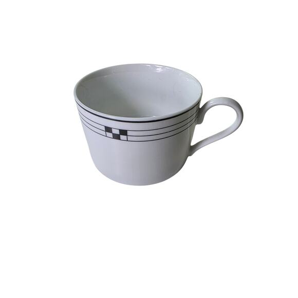 Set of 4 POTTERY BARN Japan White Black Checkered Porcelain Coffee Cup - Picture 1 of 10